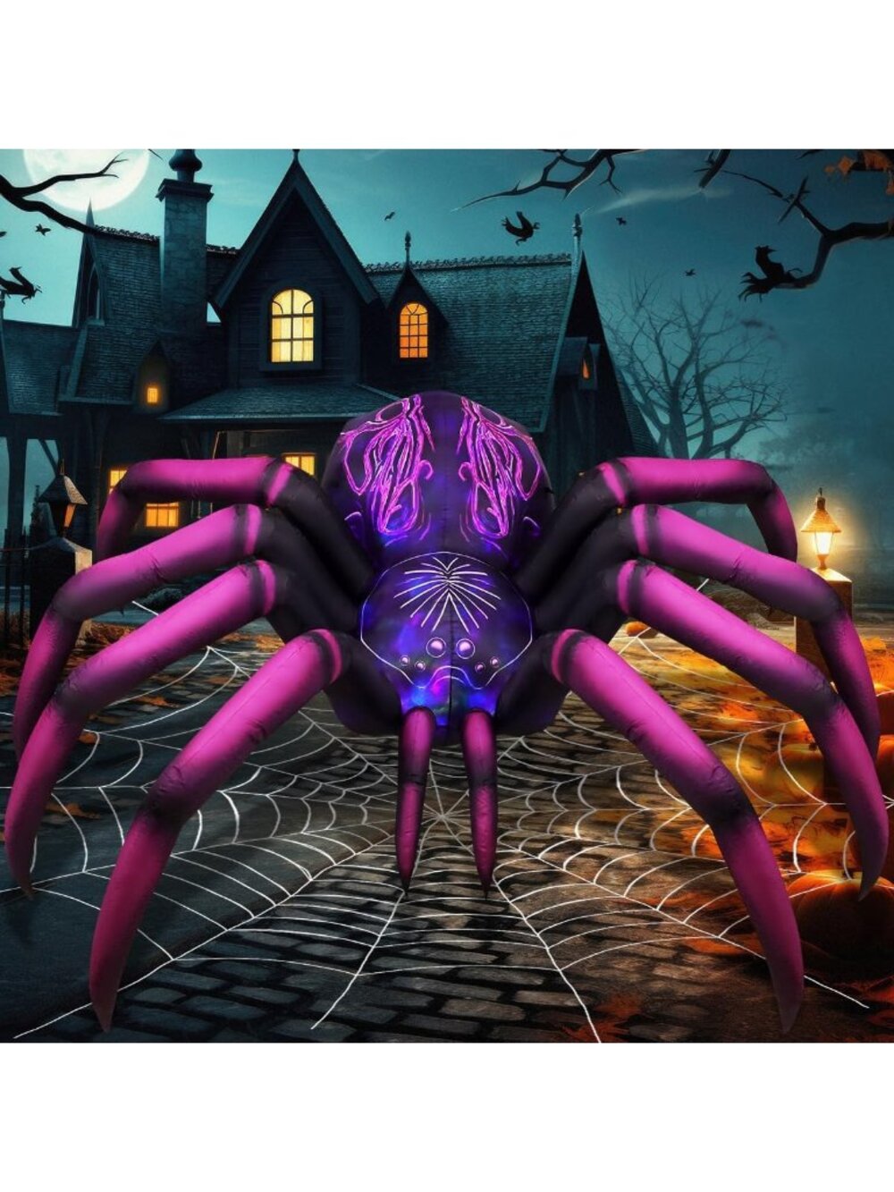 9FT Purple Gradient Spider Halloween Inflatable with LED Lights for Yard